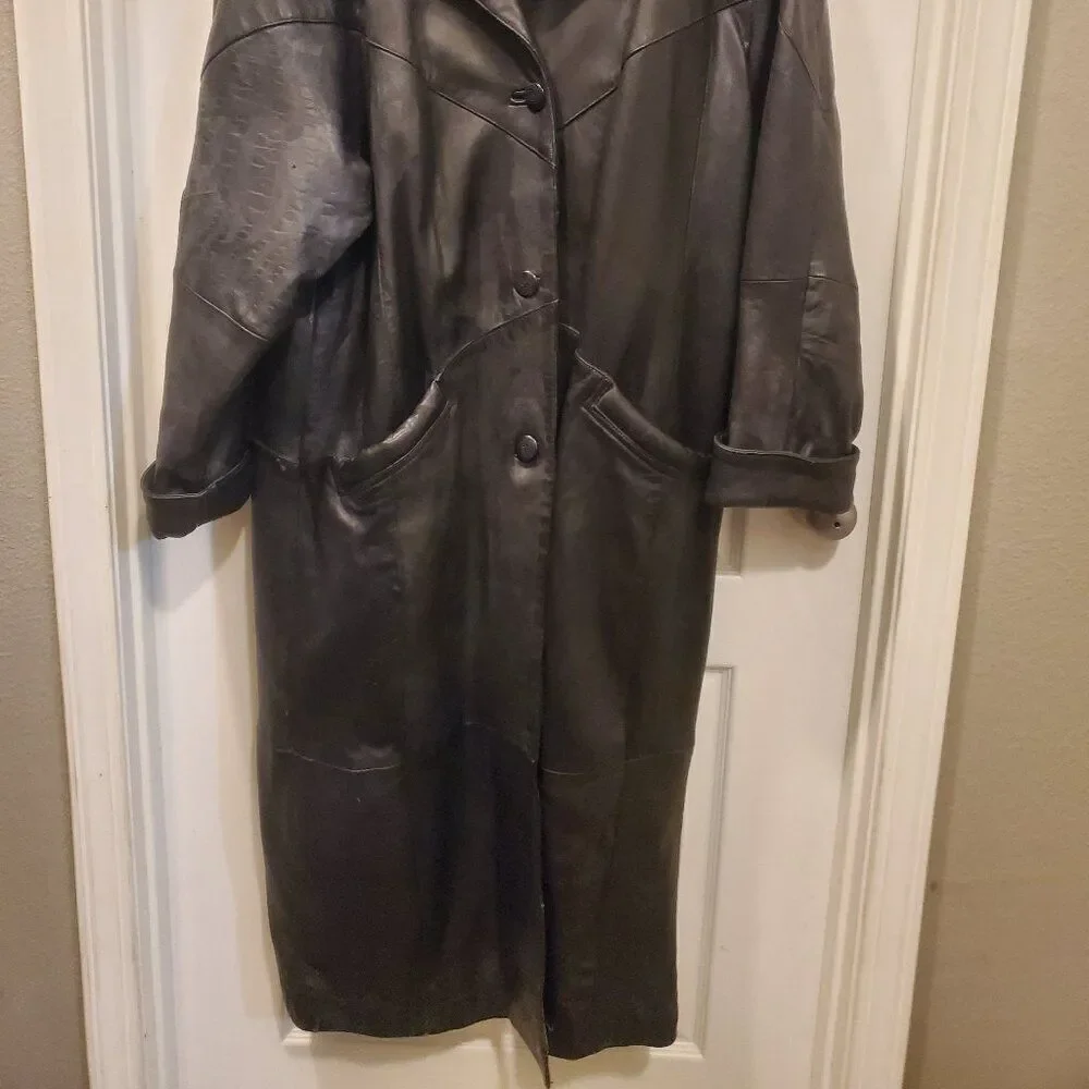Vintage Pelle Black Genuine Leather Long Trench Coat Friends/Matrix 90's XL-XXL